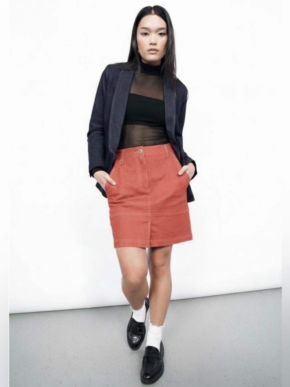 Wildfang Denim Utility Work Skirt in Chili Red